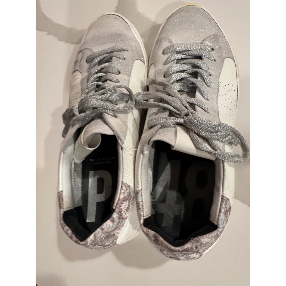 P448 John White Silver Glitter Paisley Low Top Sneakers‎ Made in Italy l 9/40